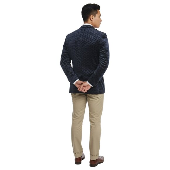 Empire™ Geometric Velvet Shawl Lapel Navy Blue Blazer, Modern Fit – NWT - Picture 4 of 5